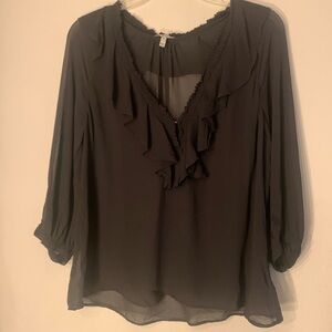 Joie sheer mid sleeve ruffle neck blou